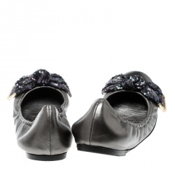 Pre Owned حذاء فلات بالية لوي فيتون أميوليت ترتر وجلد ميتالك مقاس 40.5