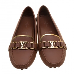 Pre Owned Louis Vuitton Brown Leather Oxford Loafers Size 39.5