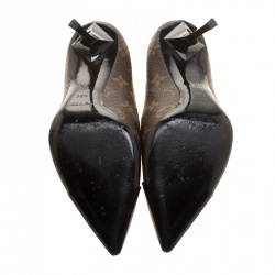 Pre Owned Louis Vuitton Brown Monogram Canvas And Leather Cap Toe Fetish Pointed Toe Pumps Size 38.5