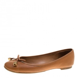 Pre Owned Louis Vuitton Brown Monogram Cap Toe Ballet Flats Size 36.5