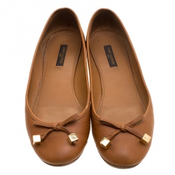 Pre Owned Louis Vuitton Brown Monogram Cap Toe Ballet Flats Size 36.5