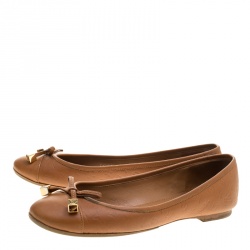 Pre Owned Louis Vuitton Brown Monogram Cap Toe Ballet Flats Size 36.5