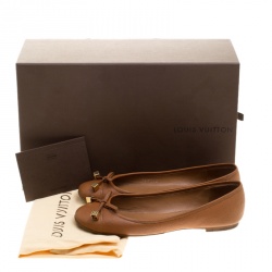 Pre Owned Louis Vuitton Brown Monogram Cap Toe Ballet Flats Size 36.5