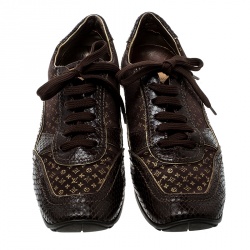 Louis Vuitton Brown Monogram Fabric and Embossed Python Leather Trim Low Top Sneakers Size 40 