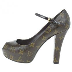 Pre Owned Louis Vuitton Monogram Canvas Mary Jane Platform Pumps Size 37