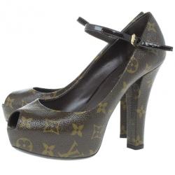 Pre Owned Louis Vuitton Monogram Canvas Mary Jane Platform Pumps Size 37