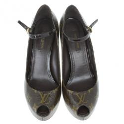 Pre Owned Louis Vuitton Monogram Canvas Mary Jane Platform Pumps Size 37