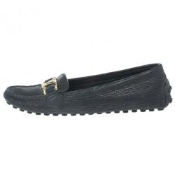 Pre Owned Louis Vuitton Black Leather Oxford Loafers Size 39