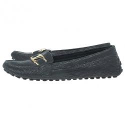 Pre Owned Louis Vuitton Black Leather Oxford Loafers Size 39