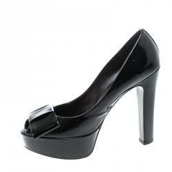 Pre Owned Louis Vuitton Amarante Vernis Monogram Patent Leather Bow Detail Platform Pumps Size 39.5