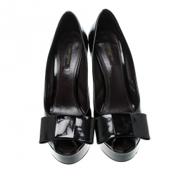 Pre Owned Louis Vuitton Amarante Vernis Monogram Patent Leather Bow Detail Platform Pumps Size 39.5