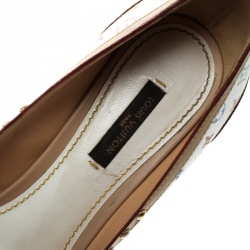 Pre Owned Louis Vuitton White Multicolor Monogram Canvas and Leather Studded Peep Toe Pumps Size 37.5