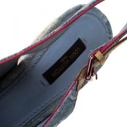 Pre Owned Louis Vuitton Bleached Monogram Denim Espadrille Wedge Slingback Sandals Size 38.5