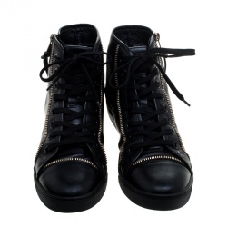 Louis Vuitton Black Leather Zip Detail High Top Zip Sneakers Size 39