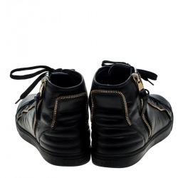 مملوكة مسبقًا Louis Vuitton Black Leather Zip Detail High Top Zip Sneakers Size 39