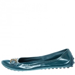 Pre Owned Louis Vuitton Teal Blue Patent Leather Oxford Ballet Flats Size 41
