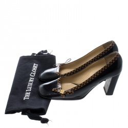 Louis Vuitton Black Leather Bow Detail Square Toe Block Heel Pumps Size 41