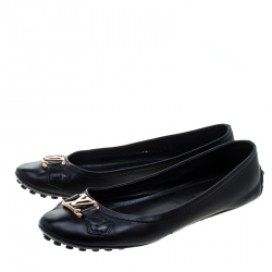 Pre Owned حذاء باليرينا فلات لوي فيتون جلد أسود مقاس 37.5