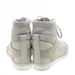 Pre Owned حذاء رياضي لوي فيتون عنق مرتفع جلد وسويدي مونوغرامي بيج فاتح مقاس 37