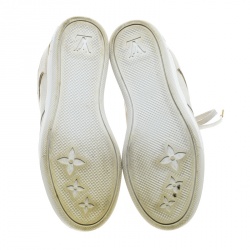 Pre Owned حذاء رياضي لوي فيتون عنق مرتفع جلد وسويدي مونوغرامي بيج فاتح مقاس 37