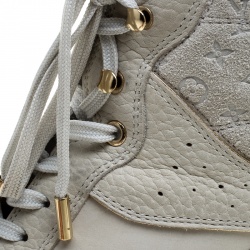 Pre Owned حذاء رياضي لوي فيتون عنق مرتفع جلد وسويدي مونوغرامي بيج فاتح مقاس 37