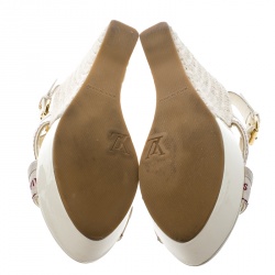 Pre Owned صندل لوي فيتون كانفاس بيج بسيور متعاكسة كعب روكي إسبادريل مقاس 37.5