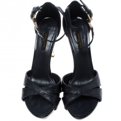 Pre Owned صندل لوي فيتون جلد أمبرينت بيج مونوغرامي بفيونكة حزام للكاحل مقاس 38