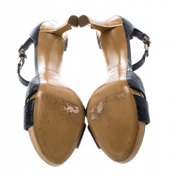 Pre Owned صندل لوي فيتون جلد أمبرينت بيج مونوغرامي بفيونكة حزام للكاحل مقاس 38