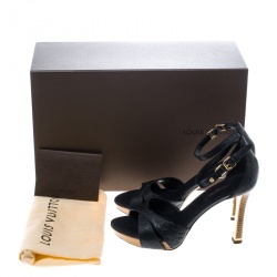 Pre Owned صندل لوي فيتون جلد أمبرينت بيج مونوغرامي بفيونكة حزام للكاحل مقاس 38