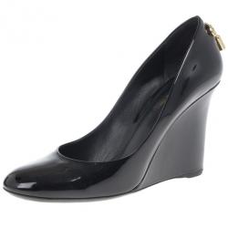 Pre Owned Louis Vuitton Black Patent Oh Really! Wedge Pumps Size 38.5