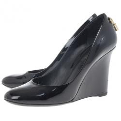 Pre Owned Louis Vuitton Black Patent Oh Really! Wedge Pumps Size 38.5