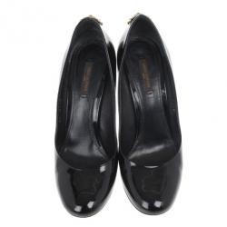 Pre Owned Louis Vuitton Black Patent Oh Really! Wedge Pumps Size 38.5