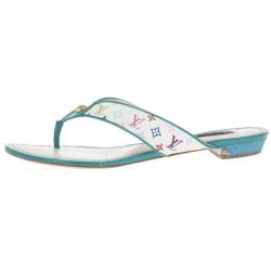 Pre Owned Louis Vuitton White Monogram Multicolor Thong Sandals Size 38.5