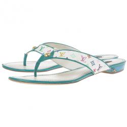 Pre Owned Louis Vuitton White Monogram Multicolor Thong Sandals Size 38.5