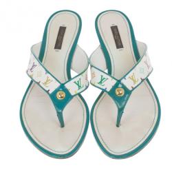 Pre Owned Louis Vuitton White Monogram Multicolor Thong Sandals Size 38.5