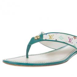 Pre Owned Louis Vuitton White Monogram Multicolor Thong Sandals Size 38.5