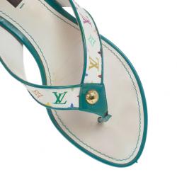 Pre Owned Louis Vuitton White Monogram Multicolor Thong Sandals Size 38.5