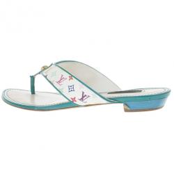 Pre Owned Louis Vuitton White Monogram Multicolor Thong Sandals Size 38.5