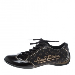 Pre Owned Louis Vuitton Brown Monogram Denim and Leather Sneakers Size 36.5