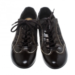 Pre Owned Louis Vuitton Brown Monogram Denim and Leather Sneakers Size 36.5