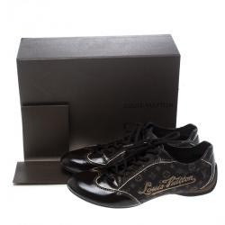 Pre Owned Louis Vuitton Brown Monogram Denim and Leather Sneakers Size 36.5