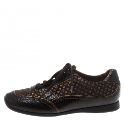 Louis Vuitton Brown Monogram Fabric and Embossed Python Leather Trim Low Top Sneakers Size 39