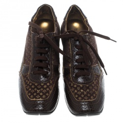 Louis Vuitton Brown Monogram Fabric and Embossed Python Leather Trim Low Top Sneakers Size 39