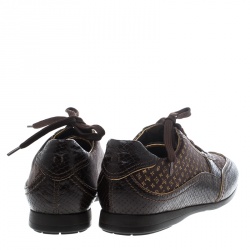 Louis Vuitton Brown Monogram Fabric and Embossed Python Leather Trim Low Top Sneakers Size 39