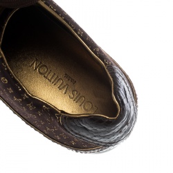 Louis Vuitton Brown Monogram Fabric and Embossed Python Leather Trim Low Top Sneakers Size 39
