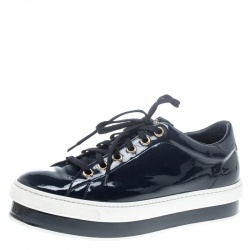 مملوكة مسبقًا حذاء رياضي لوي فيتون جلد أزرق لامع برباط مقاس 40