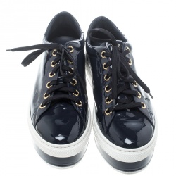 مملوكة مسبقًا حذاء رياضي لوي فيتون جلد أزرق لامع برباط مقاس 40