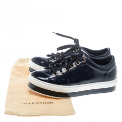 مملوكة مسبقًا حذاء رياضي لوي فيتون جلد أزرق لامع برباط مقاس 40