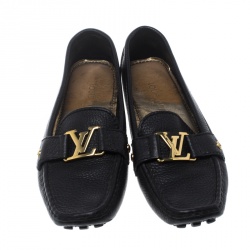 مملوكة مسبقًا Louis Vuitton Black Leather Oxford Loafers Size 37.5
