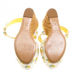 Pre Owned Louis Vuitton Printed Fabric Tuileries Raffia Wedge Cross Strap Sandals Size 40